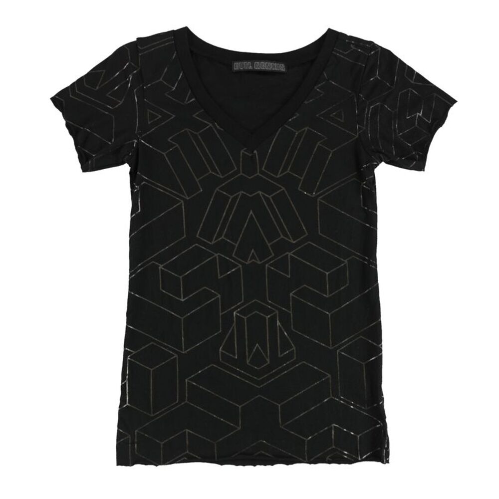Evil Genius Womens Metallic 3D Shapes Graphic T-Shirt, NWT
